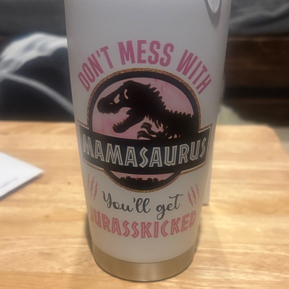Mamasaurus White and Pink Tumbler